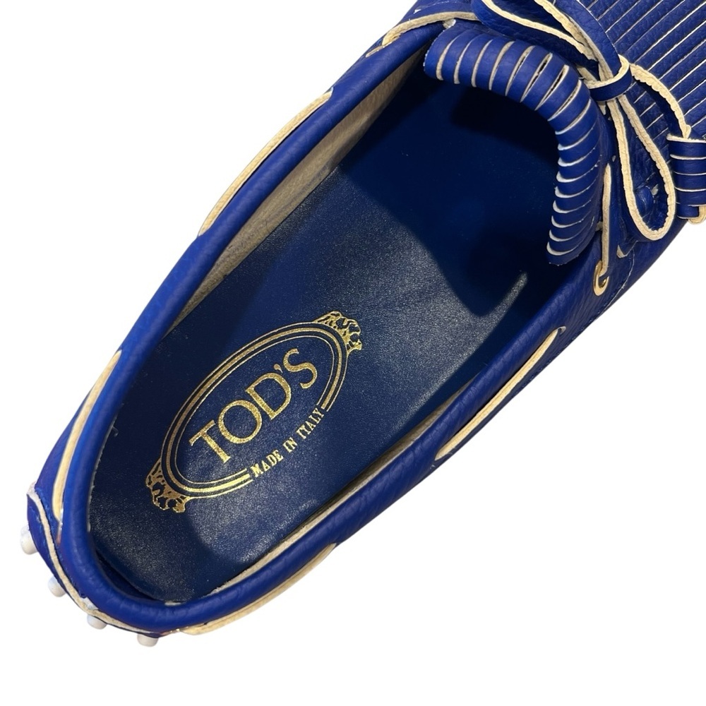 TOD'S Bubble Gommino Loafer Moccasin Italian Leather Fringe Blue Women's Size 39 - Picture 14 of 17